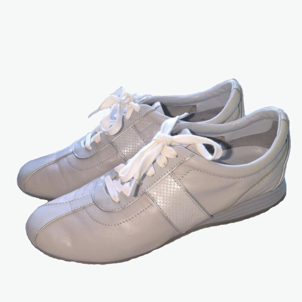 Cole Haan Grey White Smooth, Patent, Snake Embossed Leather Bria Sneaker Sz 7.5